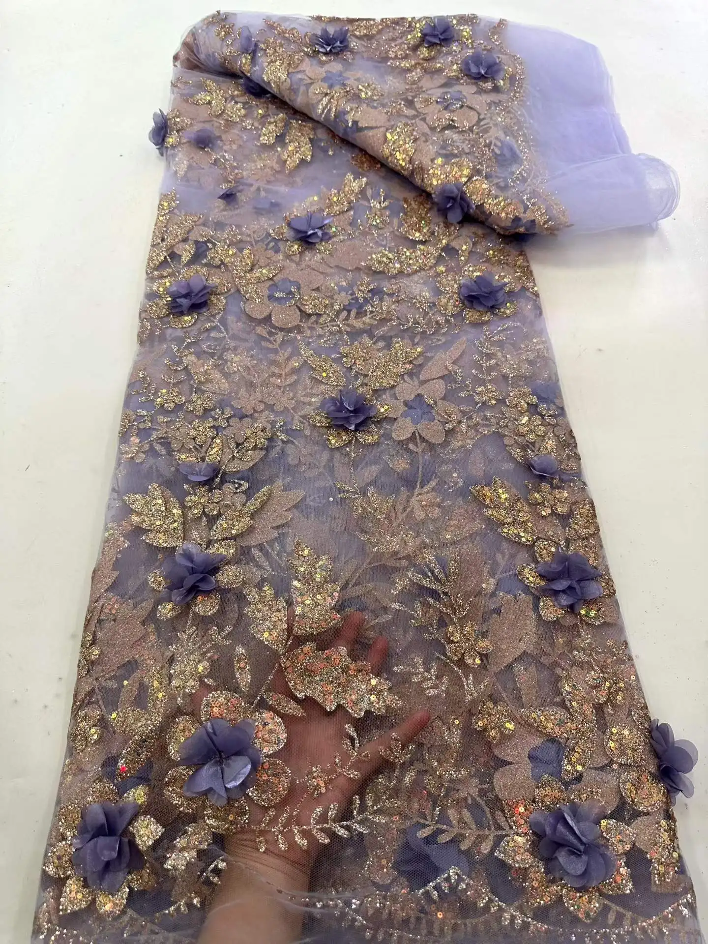 African Lace Fabric Embroidered Sequined Nigerian Lace Fabrics 3D flowers 2026 High Quality French Tulle Lace Fabric For Dress view 4