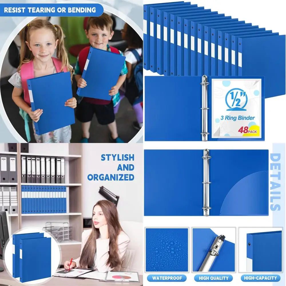 

0.5 Inch 3-Ring Binder, Holds 140 Sheets, Letter Size for 8.5 x 11 Paper, Blue Binder for School and Office Use