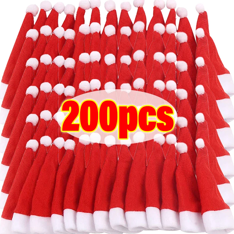 

Mini Wine Bottles Cover Santa Hat Lollipop Caps Fork Knife Cutlery Bag Christmas Tableware Holder for Home Xmas Party Decoration