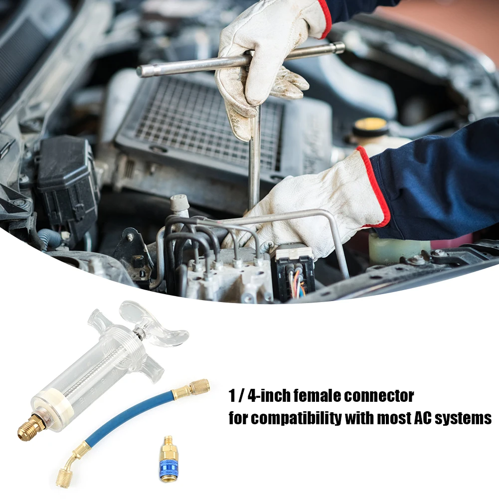 Car A/C Oil Injector R134A Refrigerant Oil Dye Injection Tool 1/4 Quick Coupler Adapter Air Conditioning Oiler Injection Syringe