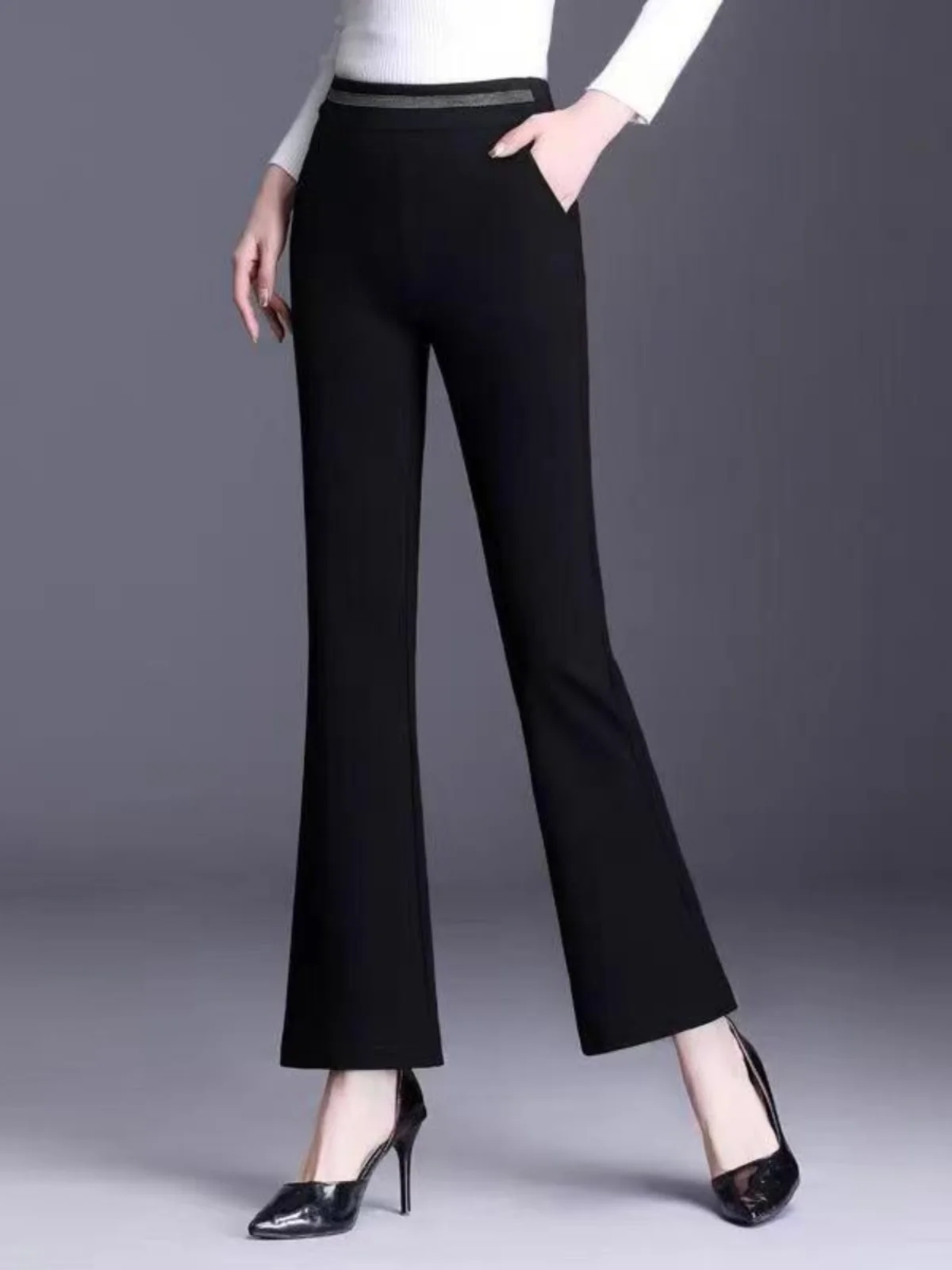 

High Waist Slimming Bla Flared Pants for Women Drapey Stretchy Fce Lined Commute Sle Thi Polyester Fabric