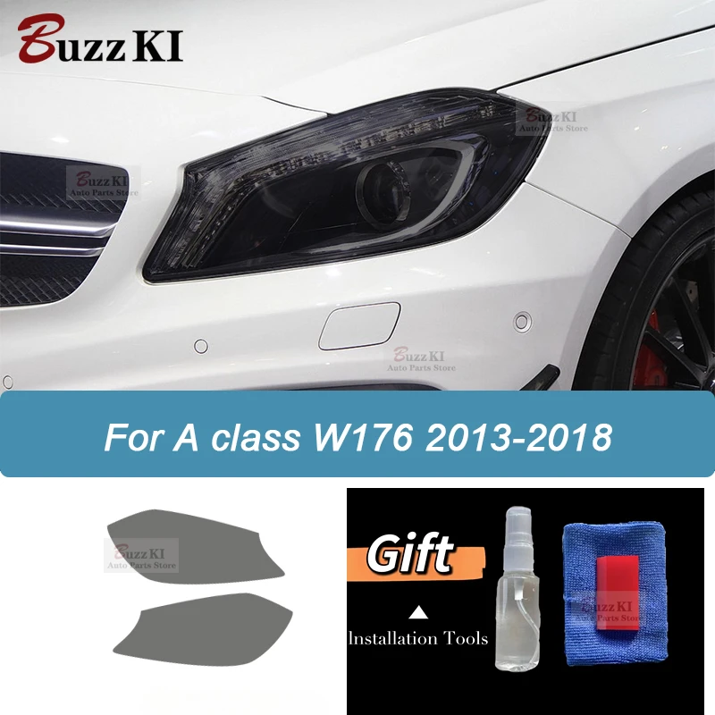 

2 Pcs Car Headlight Protective Film Smoked Black Tint Wrap Vinyl Transparent TPU Sticker For Mercedes Benz A Class W176 A45 AMG