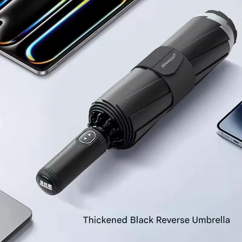 全自動反転傘-ブラックビニール-日焼け防止-uvカット-拡大型-厚手-強化型-晴雨兼用傘