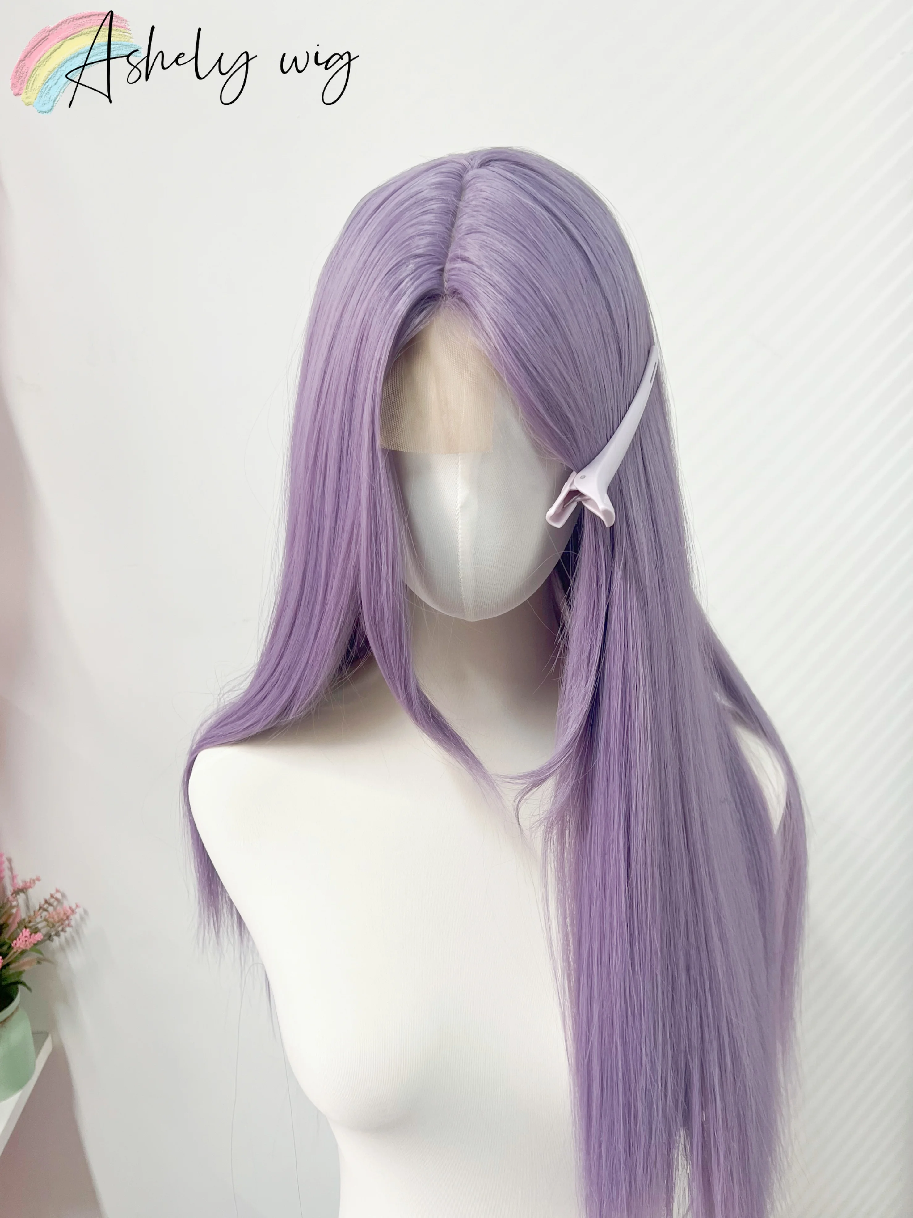 Purple Wig Women’s Version Small Lace 26 Inches Long Straight Hair Wig Lavender Purple Synthetic Wig for Role-playing Purposes