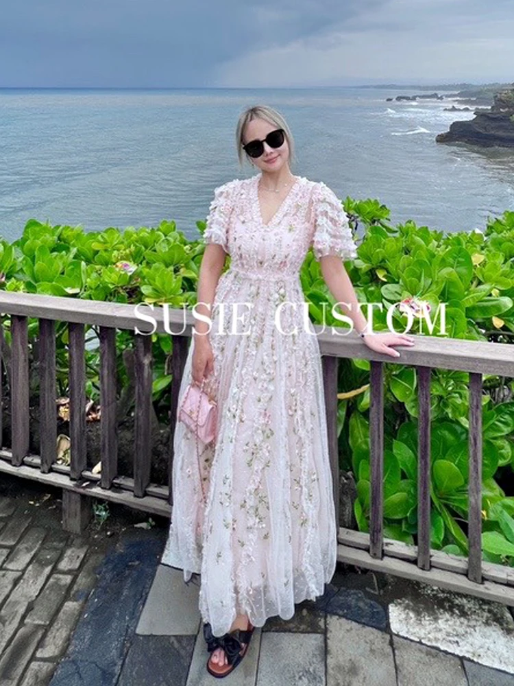 Designer Summer Women\'S New Gorgeous Embroidery Mesh Slim Fit Midi Dress Sexy Casual Fashion Party Elegant Celebrity Bohemian