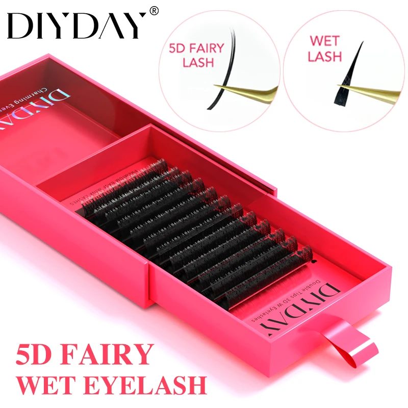 DIYDAY 5D Feen-Wimpernverlängerung, vorgefertigte nasse Wimpern, Flora Nerz, falsche Wimpern, Spike-Cluster für Anime-Augen-Make-up
