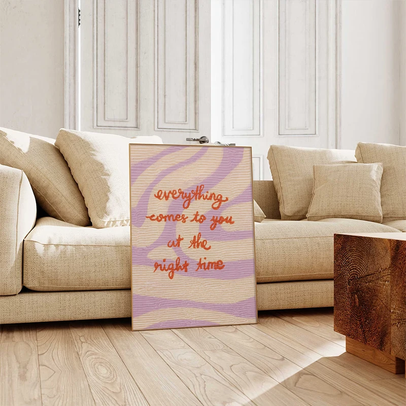 

Colourful Wall Art Posters Inspirational Quotes "everything comes to you at the right time" Minimalist Modern Home Decor Printed