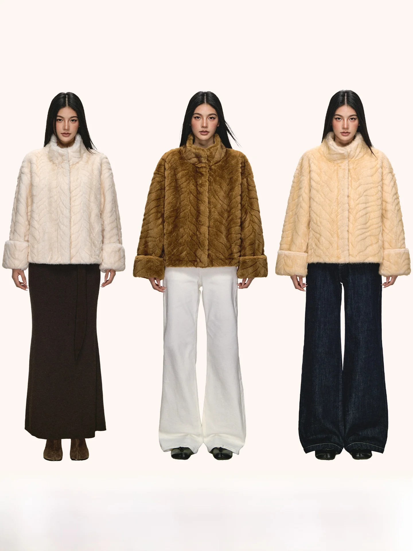 

Anna Aneae Eco-Friendly Fur Coat Stand Collar Thiened Autumn Winter Outerwear Women's Casual Sle ort Length Long Sve