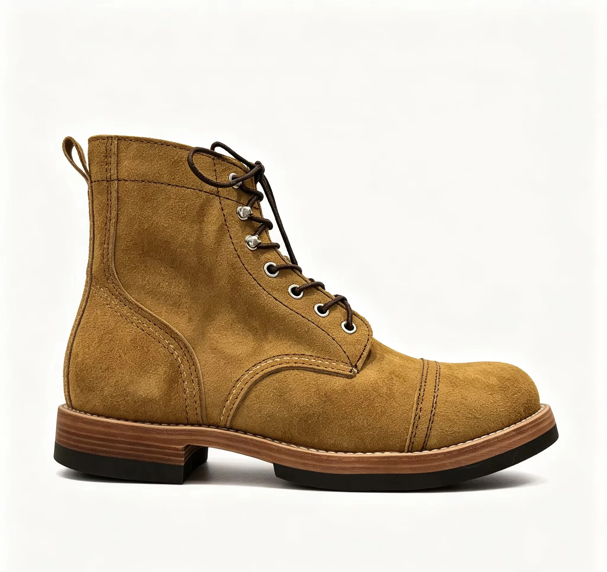 Men's Work Boots Brown Suede Handmade Texture Outdoor Street Biker Style Retro Thick Sole Anti-Slip ANN2