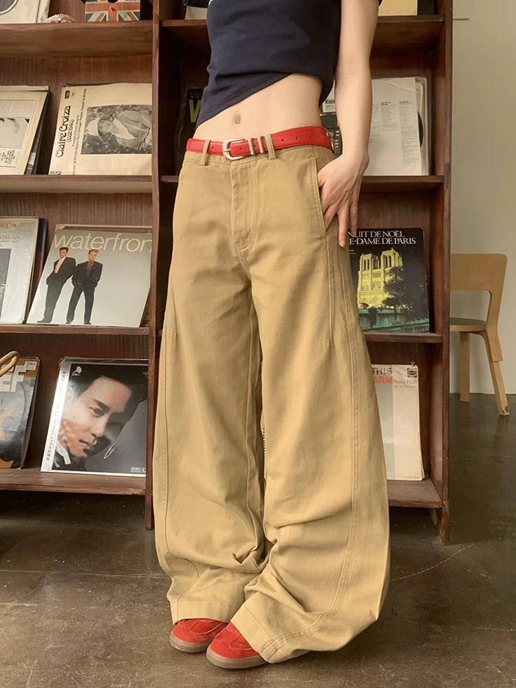 

Универсальные повседневные джинсы свободного кроя от Trype22, дизайн в американском ретро-стиле, цвет хаки, прямые брюки с изогнутым низом для мужчин и женщин