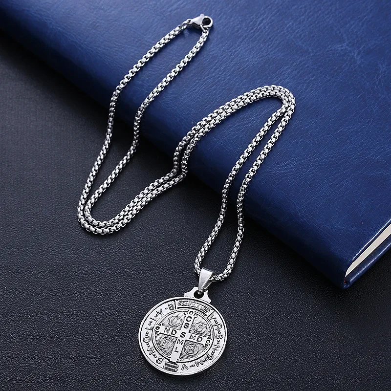 Catholic Saint Benedict Medallion Pendant Necklace Stainles Steel San Benito Collares Choker Necklaces Creativity Gift Wholesale