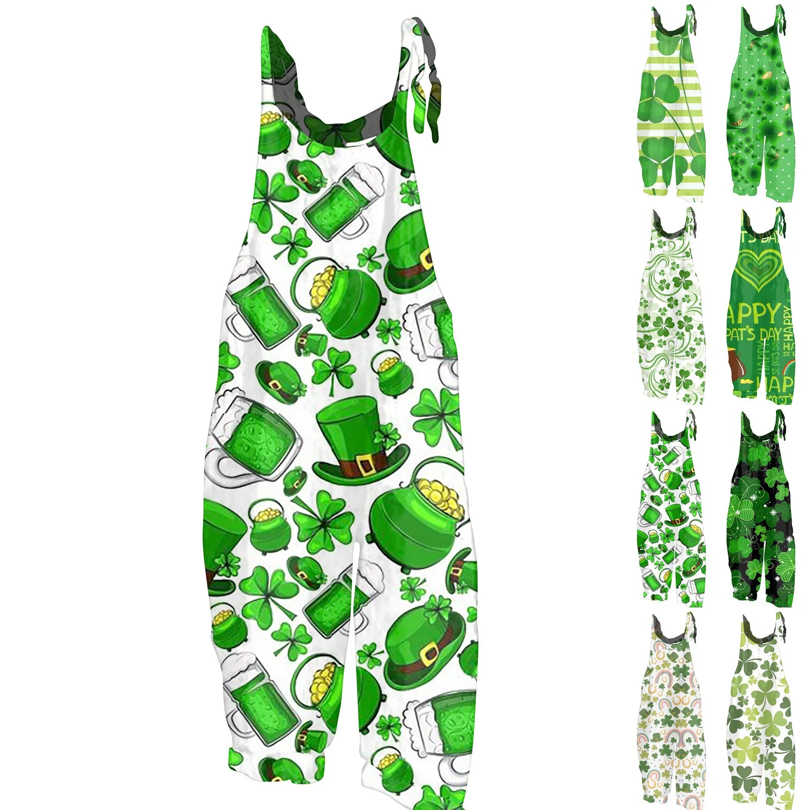 Vintage Women Jumpsuit Racerback Sleeveless Harem Jumpsuit Spaghetti Straps Overall Jumpsuit St. Patrick'S Day Printing 2024