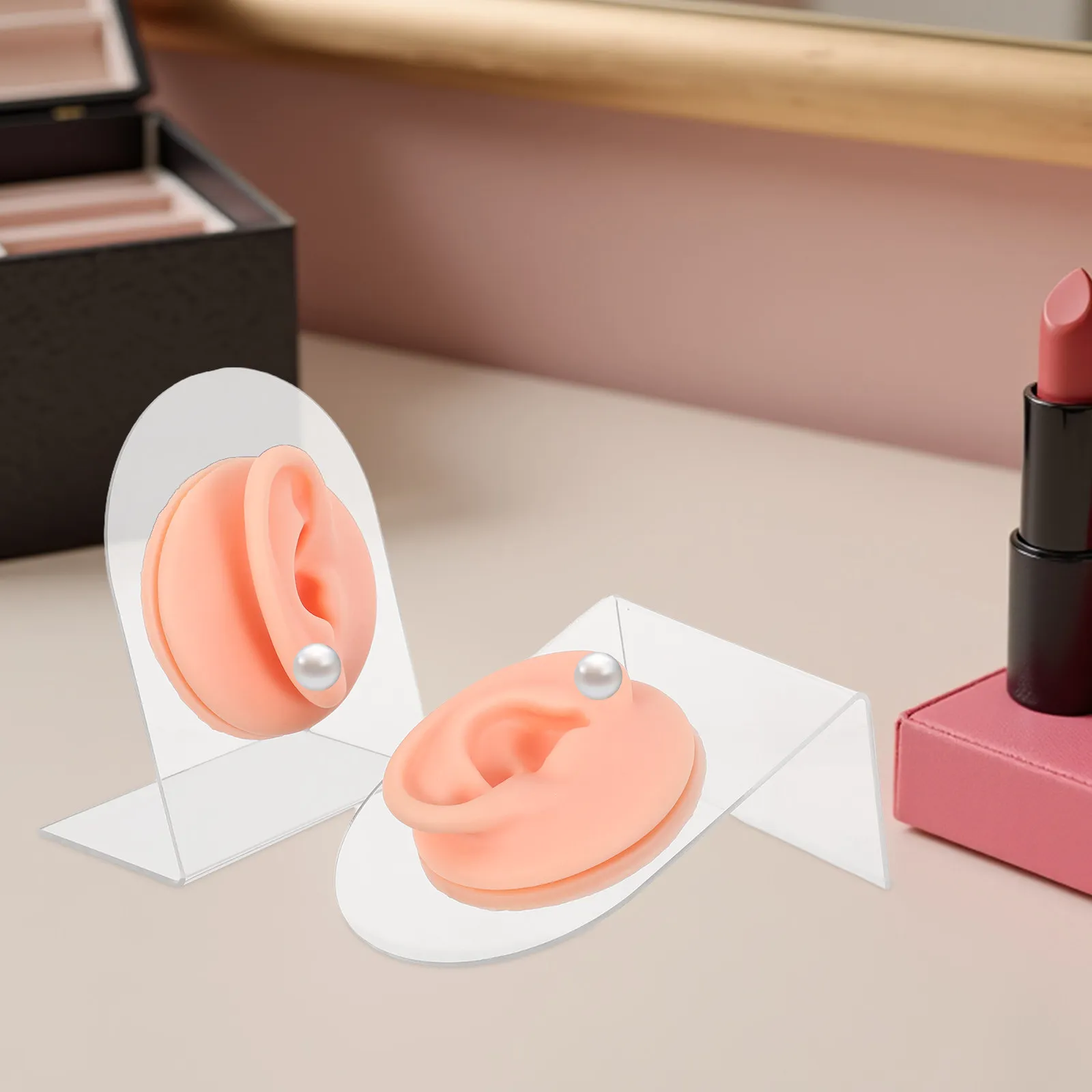 

Пара силиконовых ушей-манекенов для практики пирсинга, левая и правая, анатомическая подставка для демонстрации ушей, держатель для силиконовых серег, учебный манекен части тела