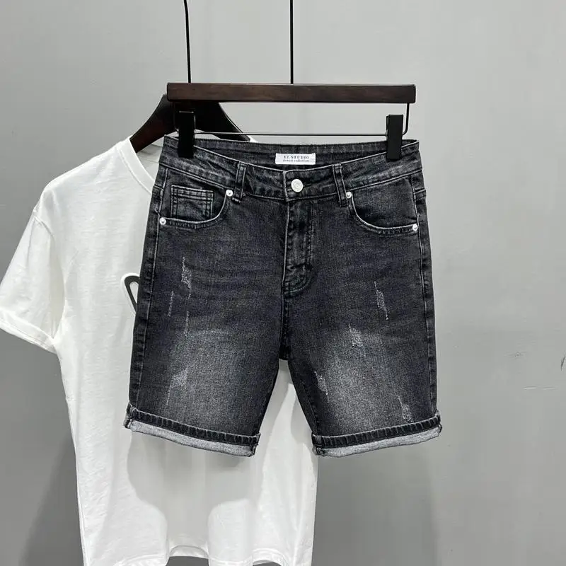 New Summer Men’s Casual Jeans 2024 Knee Length Denim Shorts Black Designer Boyfriend Slim Stretch Five Pocket Denim Short Pants