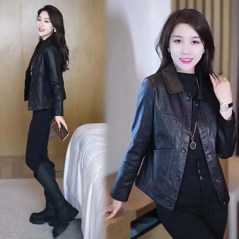 冬用厚手レディースレザージャケット 暖かくておしゃれな裏地付きPUレザーコート 中年女性向け