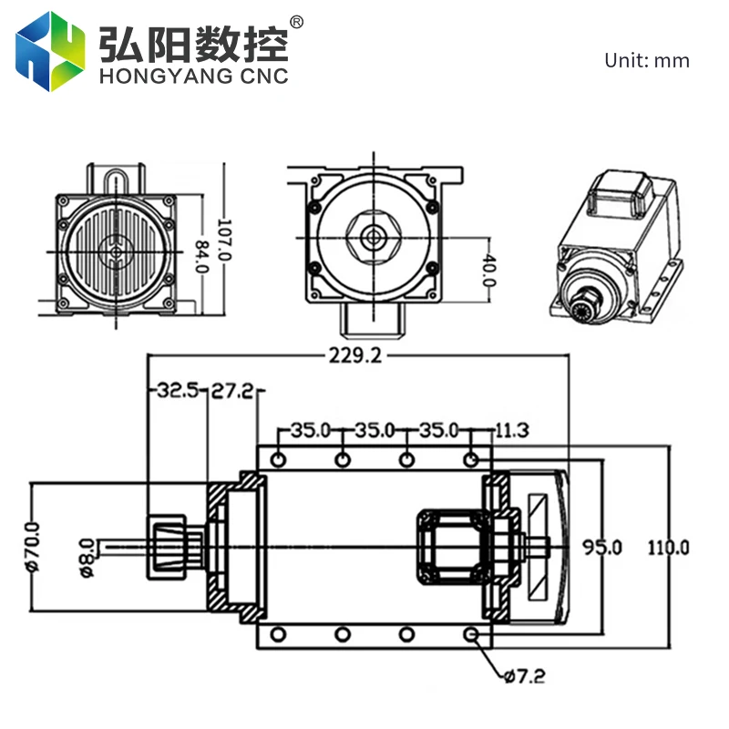 CNC 1.5KW 220V 6000rpm Constant Power Spindle Low Speed High Torque ER20 Chuck Air Cooled Permanent Magnet Motor