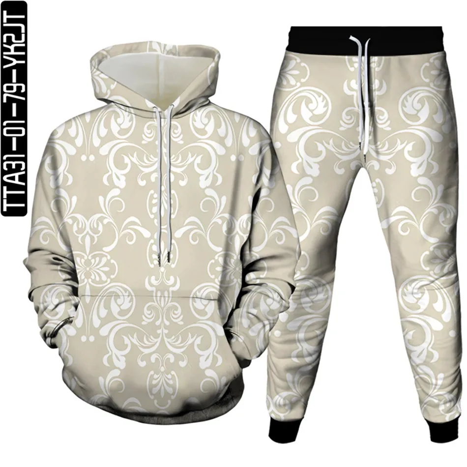 S-6XL wanita ukuran Plus baju olahraga kasual motif macan tutul Paisley 3D setelan 2 potong Hoodie musim semi musim gugur + celana olahraga