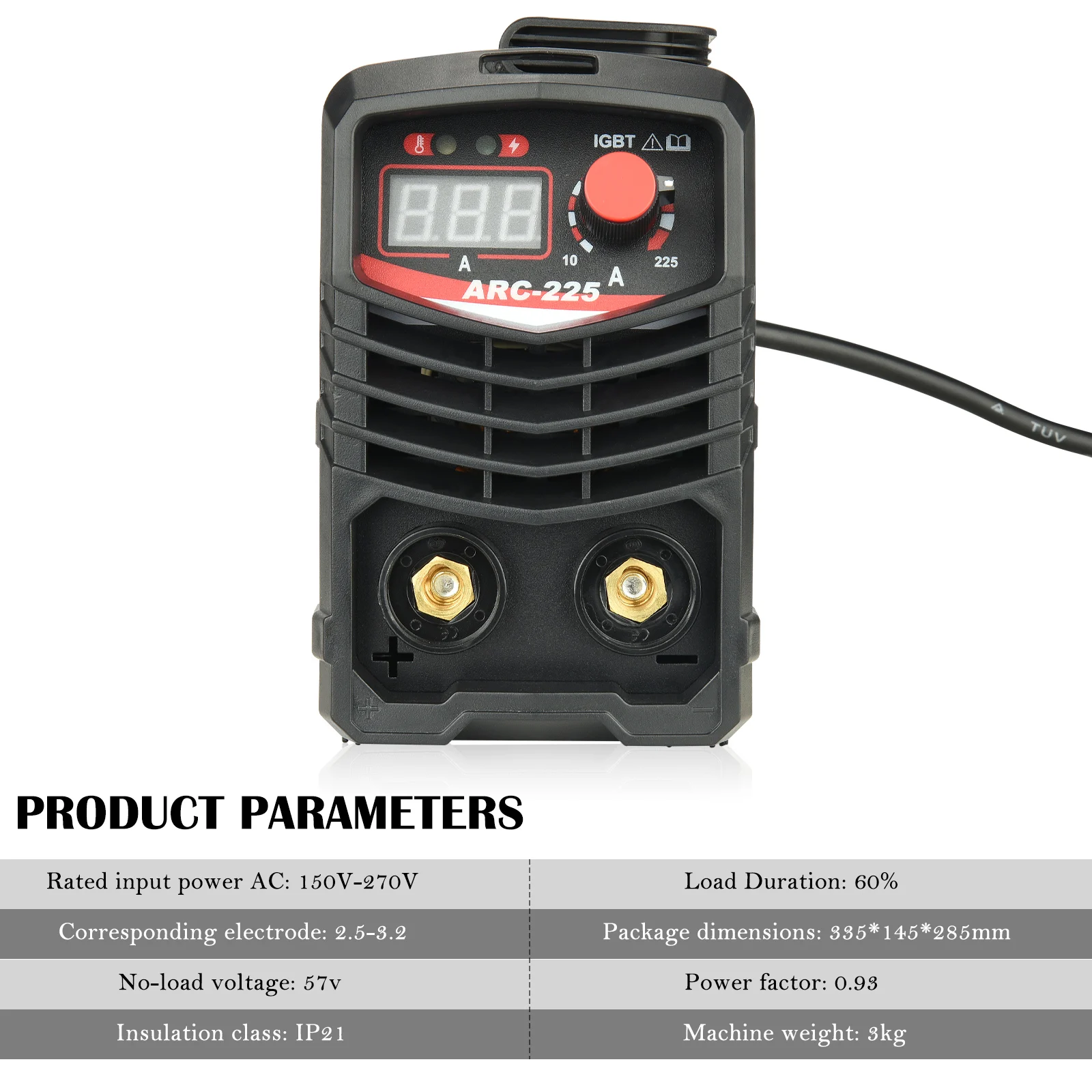 ARC-225 Welding Machine IGBT Electric LCD Welder Inverter Portable Welder with Electrode Holder Grounding Clip Mask Brush