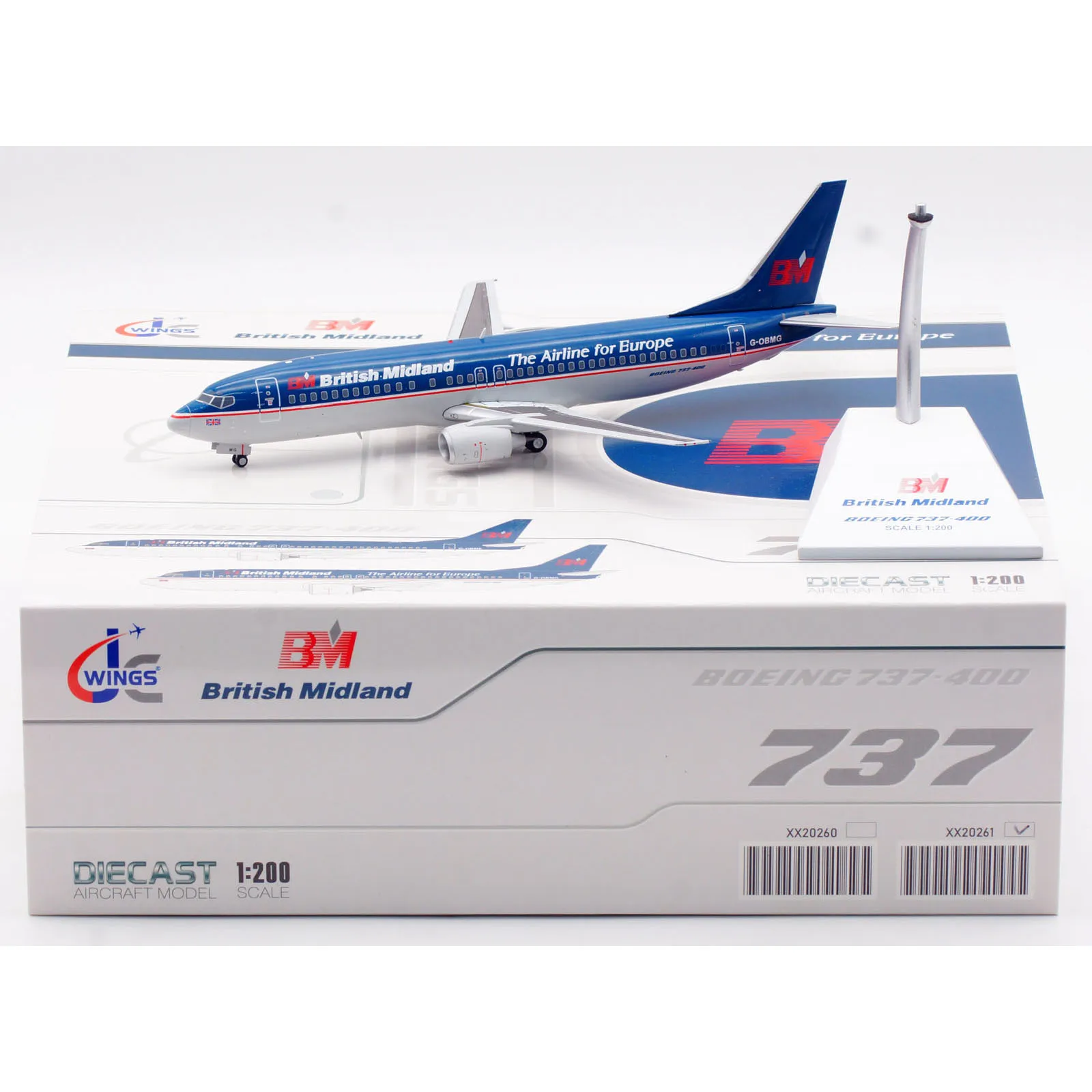 

XX20261 Alloy Collectible Plane Gift JC Wings 1:200 British Midland Airways Boeing B737-400 Diecast Aircraft Jet Model G-OBMG