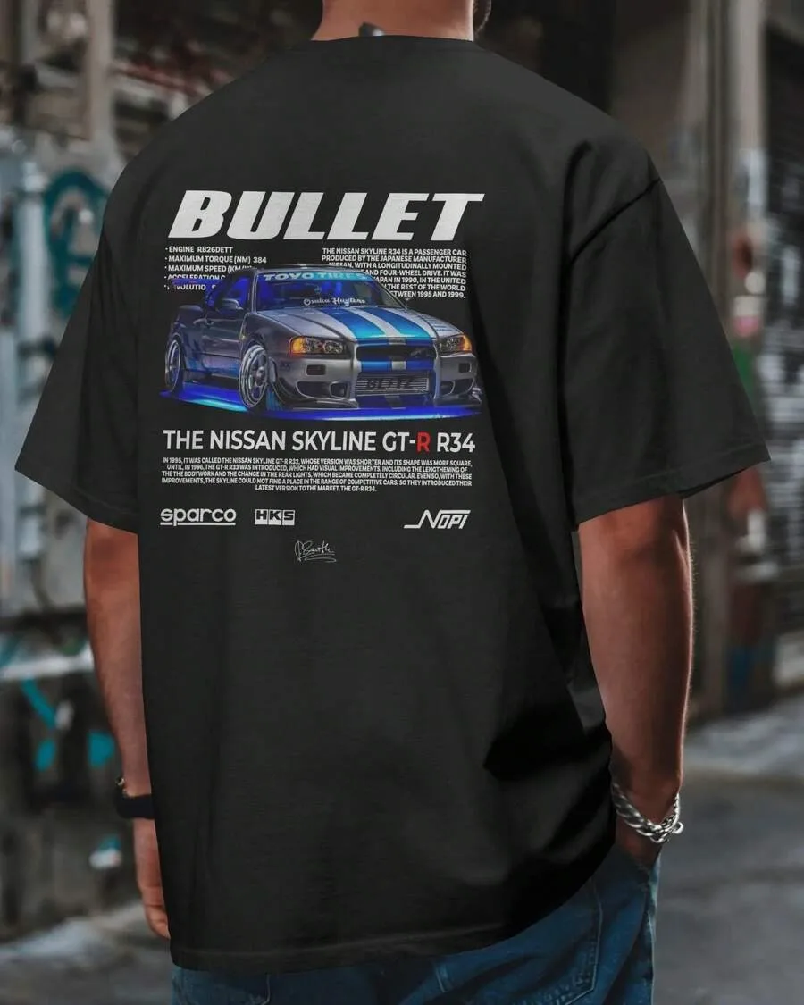 2026 GTR Skyline Car TShirt –R34 Drift Sport Car JDM Fans Casual Unisex Streetwear for Fall, Regular Fit Cotton Racing Tee - view 2