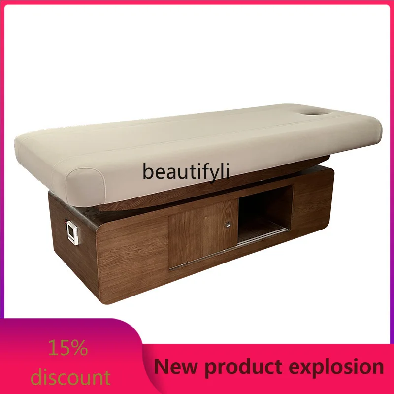 

Electric Beauty Bed Thermostatic Heating Spa Massage Couch Beauty Salon Facial Nursing Bed Wooden Base