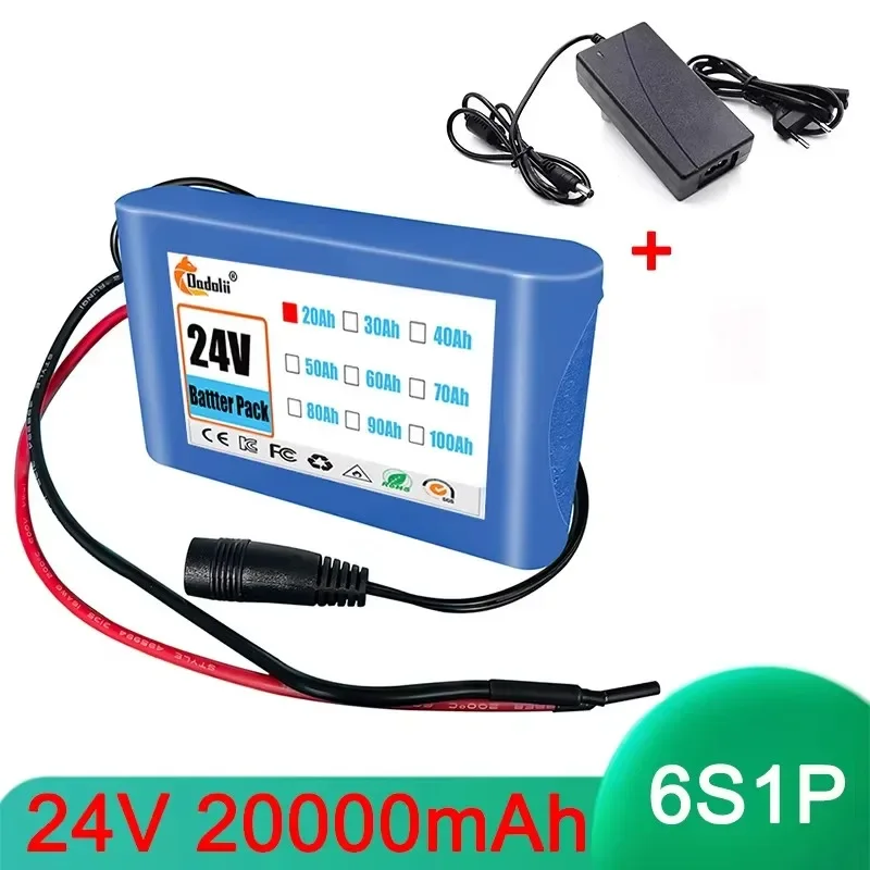 24v 6S1P Battery Pack 20000mah Rechargeable Lithium Ion Battery 20ah Capacity for CCTV Camera Monitor with DC 12.6v 1A Charger