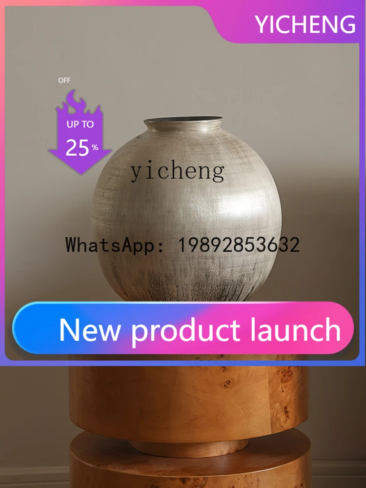 

WJ4 Silver Color Vase Large Hydroponic Moon Jar Flower Vase Collectible Ornament