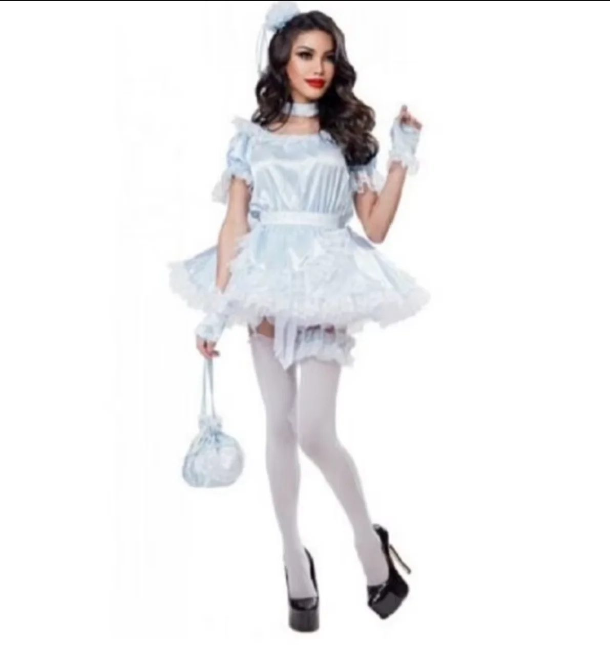 

New Blue Satin Sissy Girl Adult Maid Sexy Dress Party Dress Cosplay Dress Can Be Customized in Multiple Colors