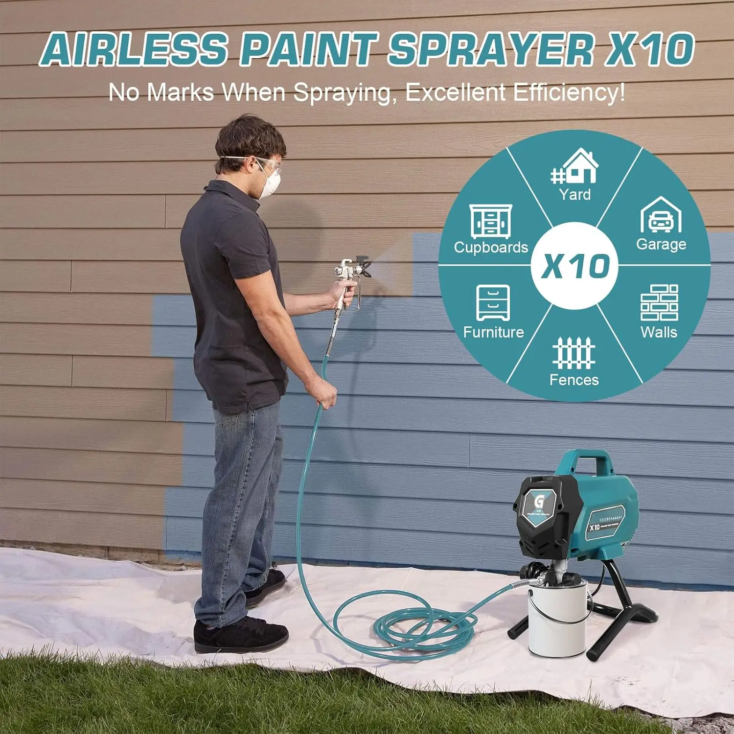 750W Airless Paint Sprayer, 3300 PSI Stand Airless Sprayer, High Efficiency Electric Paint Sprayer for Up to 10 Gallon DIY Paint