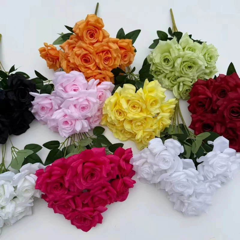 High Quality 9 Head Bouquet Best Selling Silk Bouquet Artificial Flower Rose Bouquet Fast Delivery