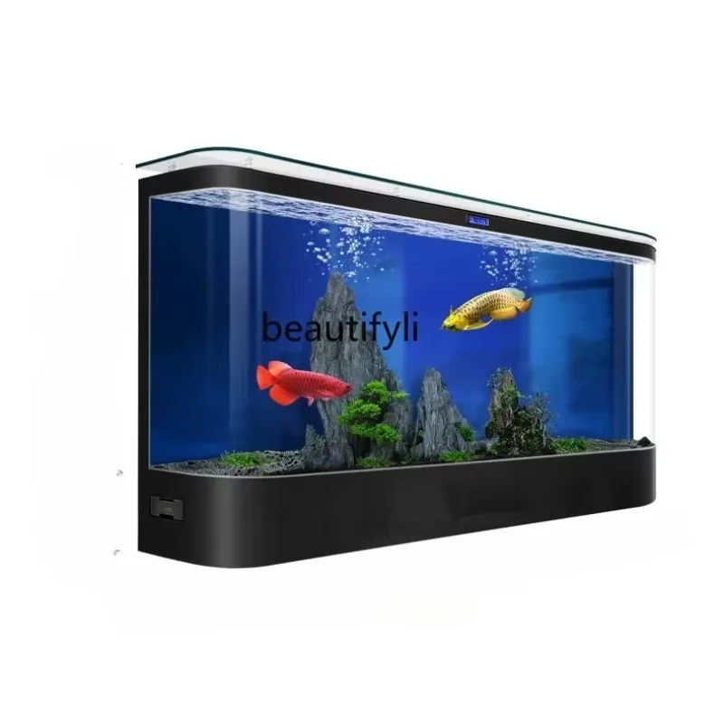 Fish tank aquarium against the wall living room household, medium and large integrated hot bending filter circulation ecology