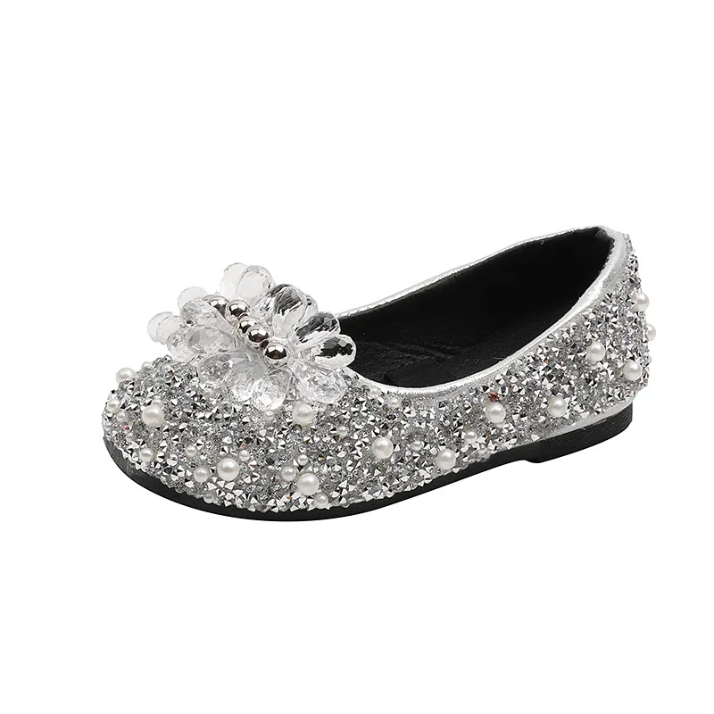 AINYFU Autumn Girls Rhinestone Princess Shoes Children\'s Color Sequins Leather Shoes Fashion Kids Pearl Party Wedding Shoes H964