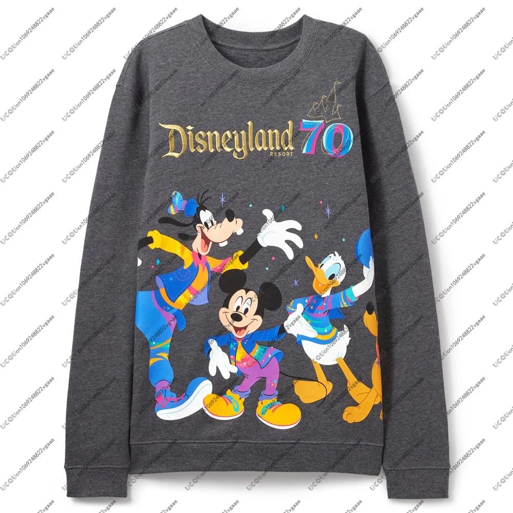 ديزني تي شيرت هدية الكبار Y2k رحلة الشارع الشهير البلوز ميكي ماوس تي شيرت ديزني لاند منتجع 70th الذكرى قلنسوة من القطن