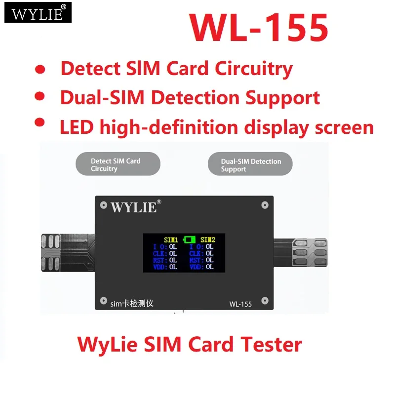 WYLIE WL-155 SIM Card Tester HD LED Display Type-C Charging Detect Circuitry Dual-SIM Support for iPhone 14 15 16 17 and Android