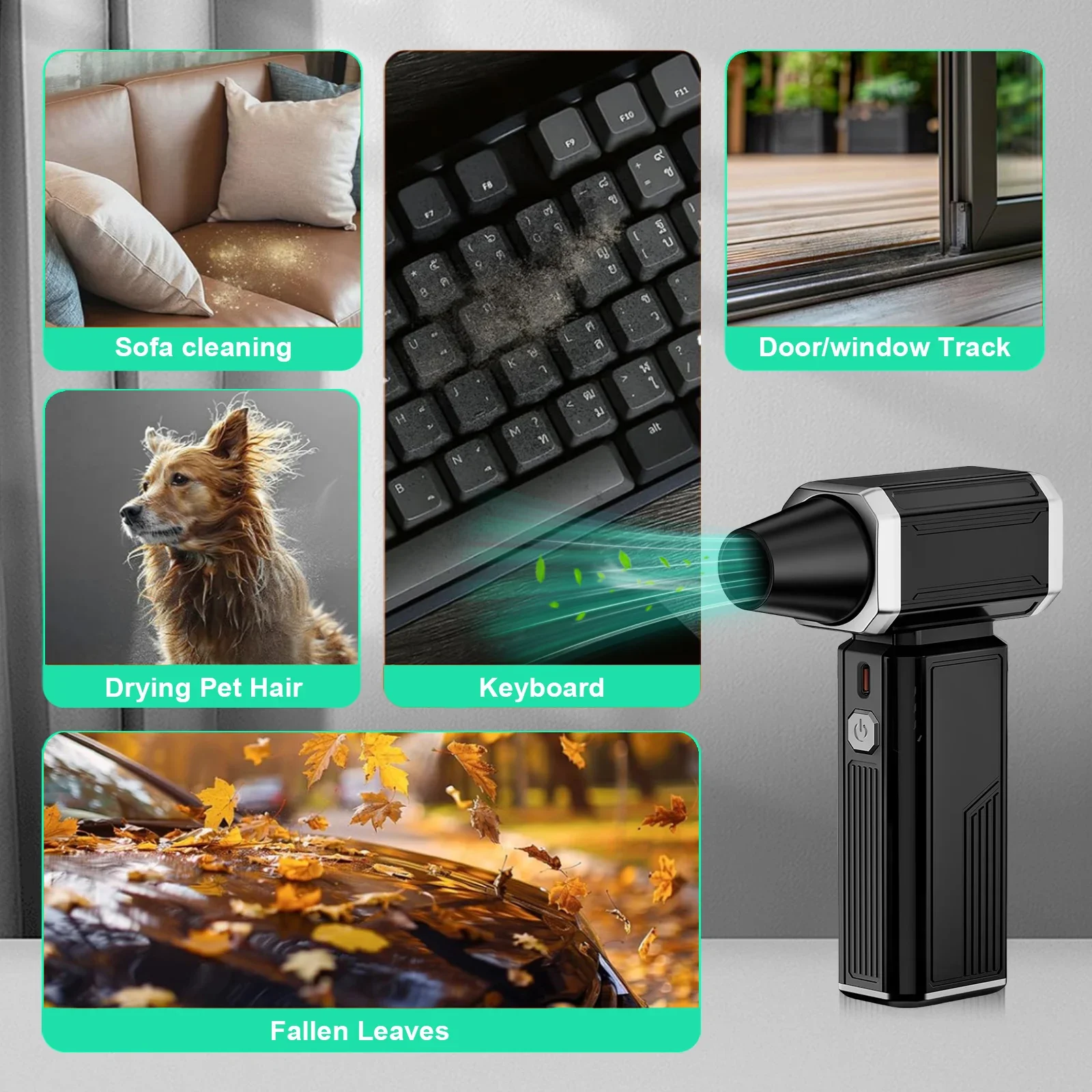 130000RPM Powerful Electric Duster Strong Winds Brushless Turbo Fan Air Blower 7500MAH Vacuum Dust Cleaner Type-C Charging Dryer
