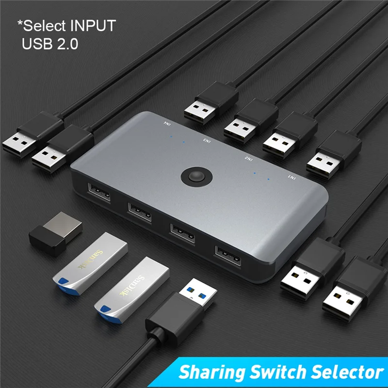 

AP-USB 2.0 KVM Switch 4 In 4 Out For PC Laptop Keyboard Mouse Monitor Printer Splitter Switcher Shared Controller Adapter
