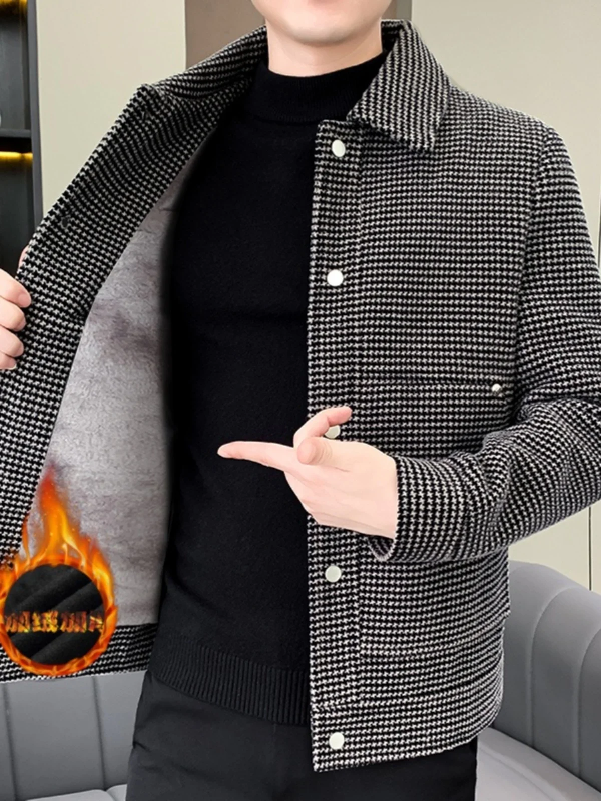 

Autumn Winter New Sle Men's Jaet Flap Collar Fce Lined Thiened Casual Workwear ort Loose Faion Outerwear