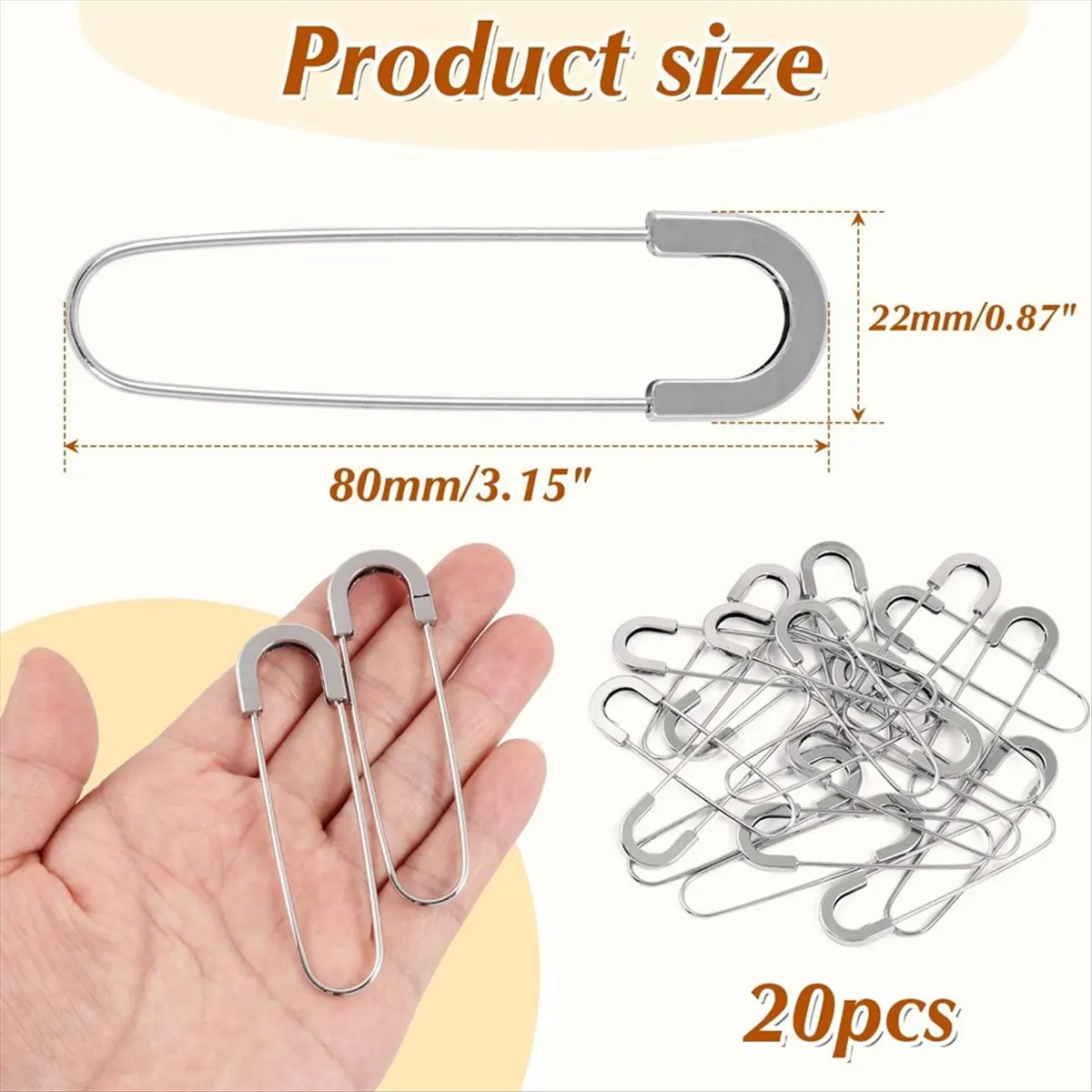 A75K Extra Large Safety Pins Heavy Duty 3 Inch-20 PCS Coilless Pins Sewing Pin Brooches-Giant Safety Pins, Silver