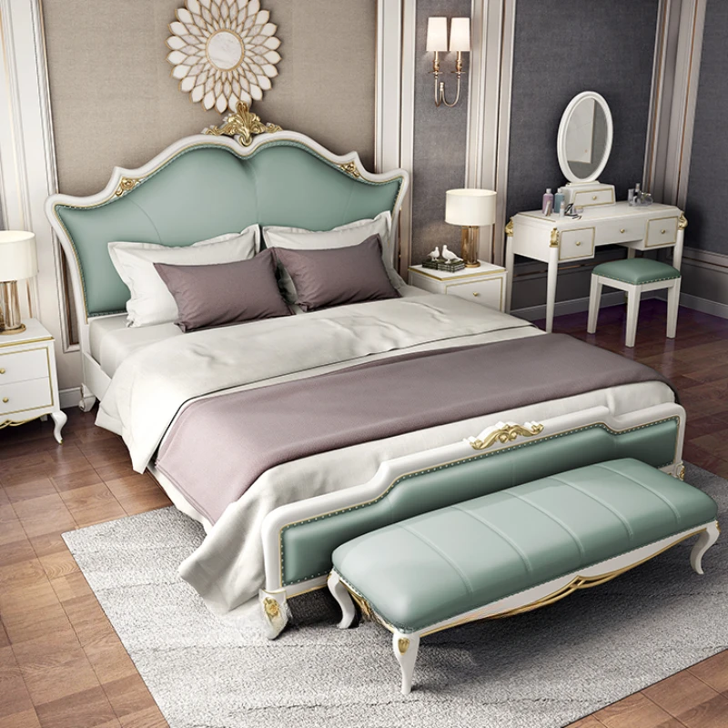 European Aesthetic Bed Frame Queen Size Wood Princess Double Bed Frame Modern Luxury Cama De Casal Luxuosa Bedroom Furniture