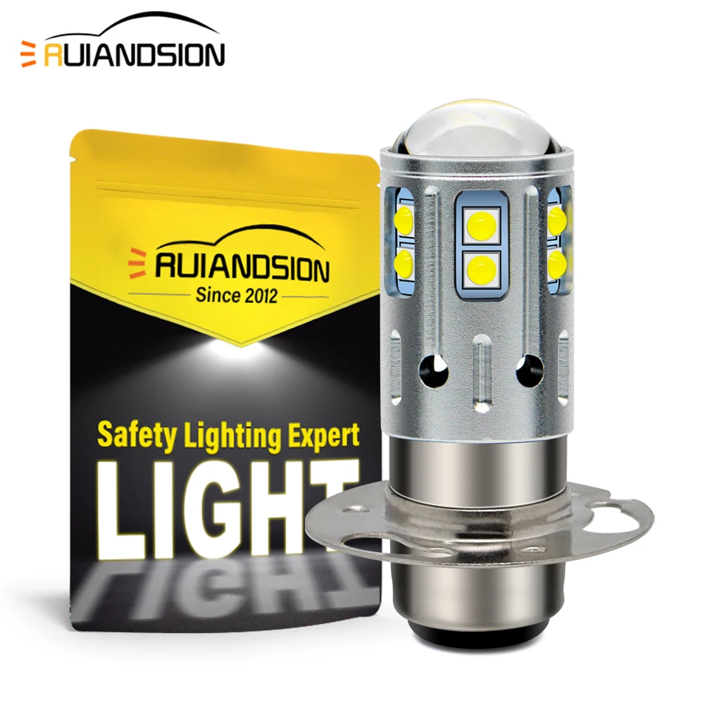 Ruiansion P30D Motorcycle Headlight LED High-Low Beam LED Bulb Scooter Motorcycle Replacement Headlamp White 10-80V  Nonpolarity