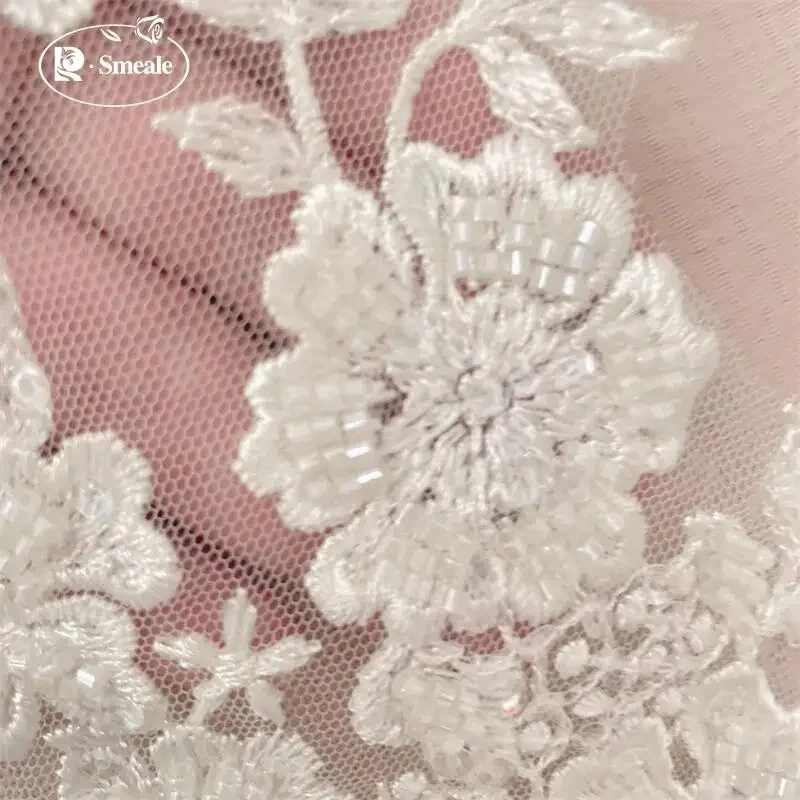 

42.5*42CM Ivory Beaded Sequins Lace Chest Flowers 3D Wedding Dress Applique DIY Bridal Headdress Lace Collar Lace Fabric Patch