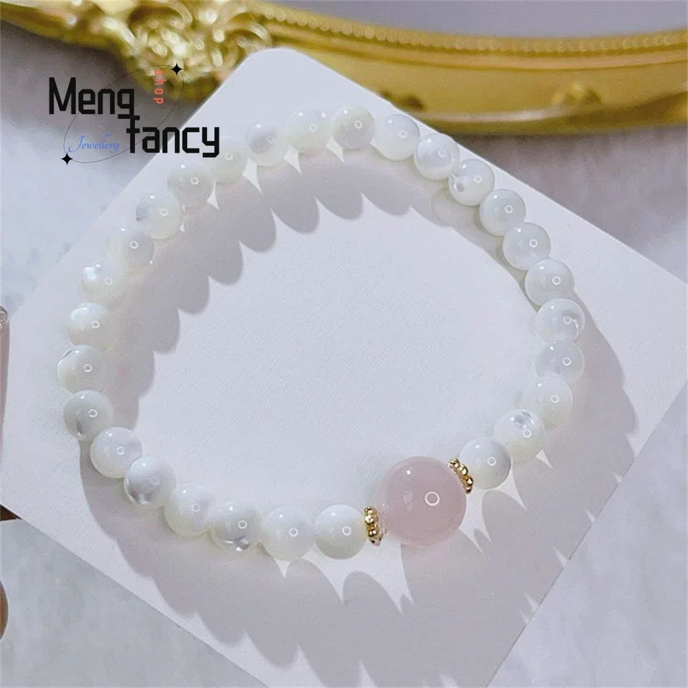 Simple Powder Crystal Aquamarine Small White Butterfly Shell Beaded Bracelet Exquisite Charm Luxury Fashion Jewelry Holiday Gift