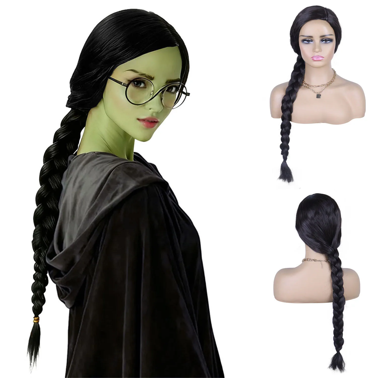 

Синтетический парик для косплея «Черная ведьма» для женщин, длинный парик Эльфаба, парики с микрокосами для девочек, костюм для Хэллоуина, 30 дюймов