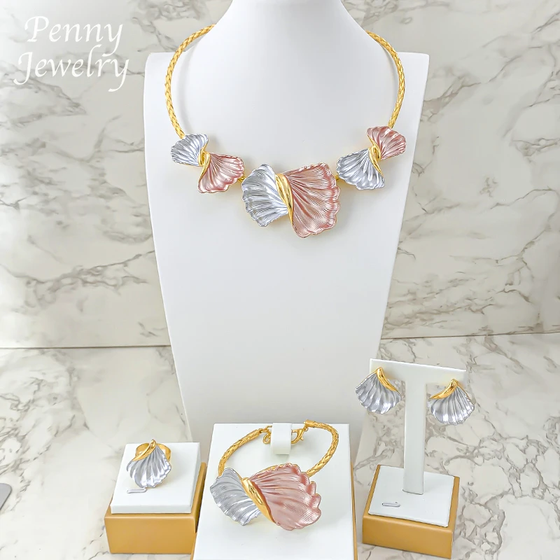 Special Chunky Choker Luxury Daily Collar Necklace Earrings Bracelet Ring 18K Gold Plated Jewelry Set Bridal Wedding Party Gifts