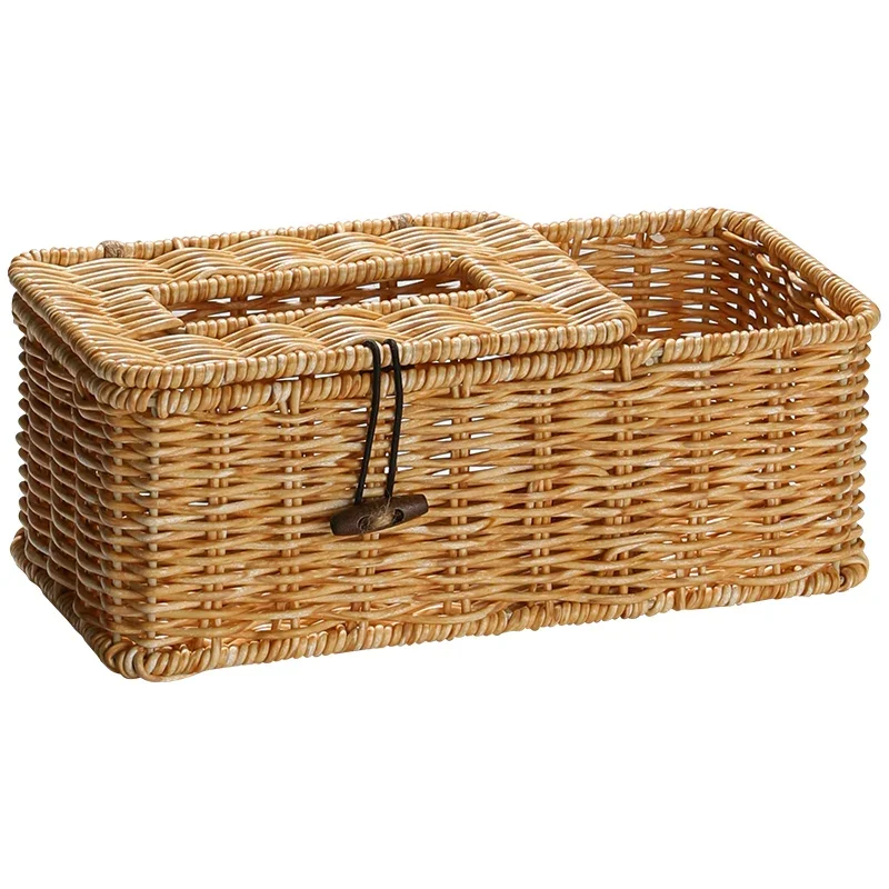 Tissue box imitation rattan hand-woven paper box restaurant multifunctional living room desktop compartment storage box