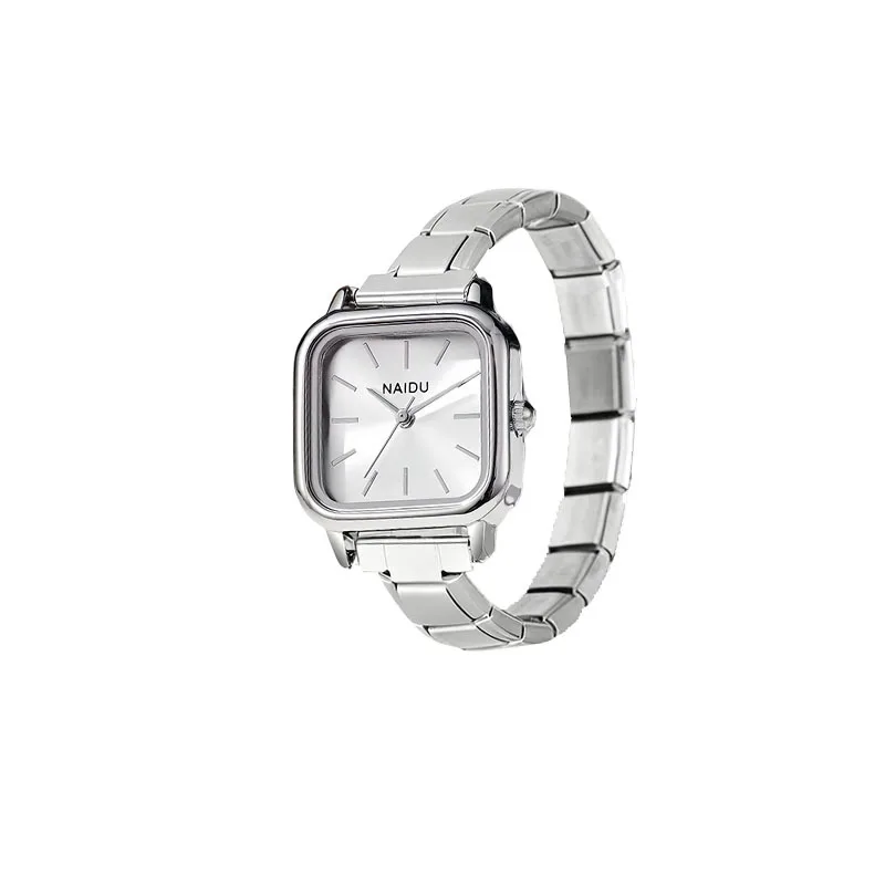 Simple Square Dial Italian Style Module Quartz Watch Stainless Steel Link Strap Ins Light Luxury Daily Women Student Accessory