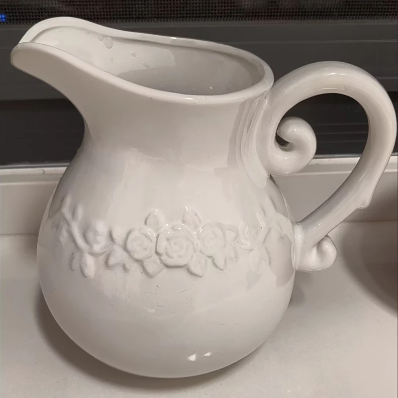 Creative Ceramic White Kettle Shaped Vases, Household European Living Room Flower Arrangement Dining Room Table, Decor Vase, 1Pc