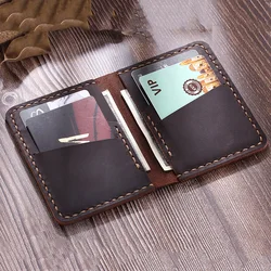 Vintage Handmade Crazy Horse Genuine Leather Card Holder Men Card Wallet ID Holder Business Credit Card sleeve Case MC-418