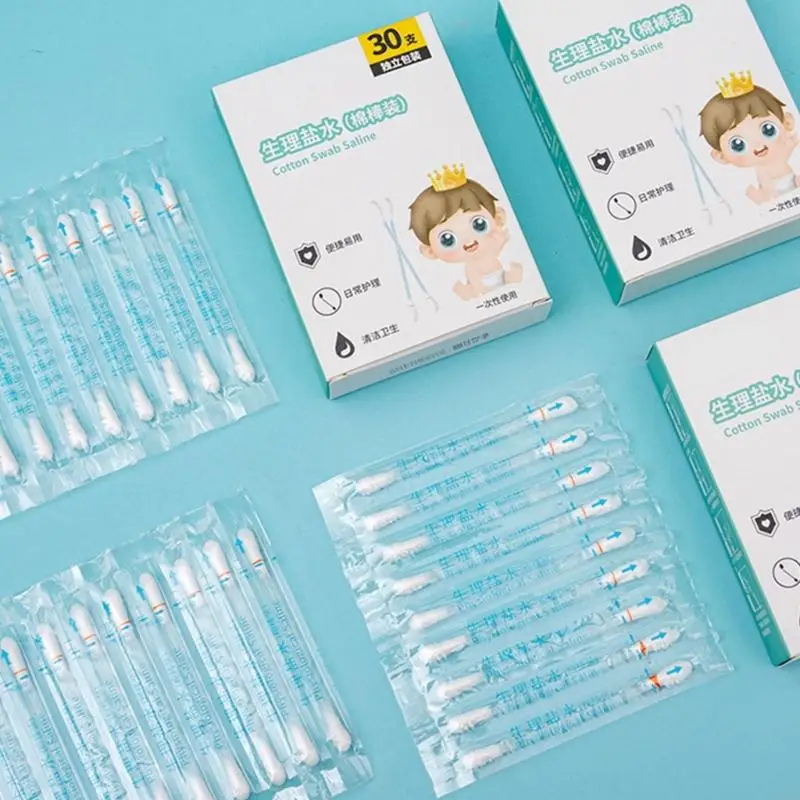 

30Pcs Saline Solution Double Side Cotton Swabs For Baby Ear Nose Cleaning Gentle And Safe Individually Wrapped Swabs A2UB