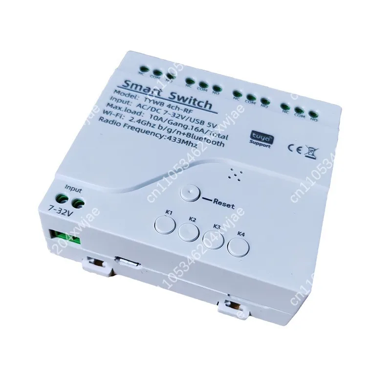 Tuya Doodle Smart Switch 4CH WiFi Module, DIY Quad Channel Timer with 220V to 7-32V Wide Voltage Support RF Remote